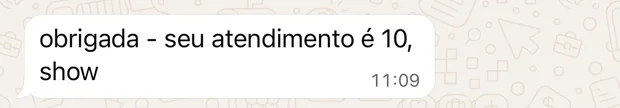 Cliente escreve: obrigada, seu atendimento é 10
